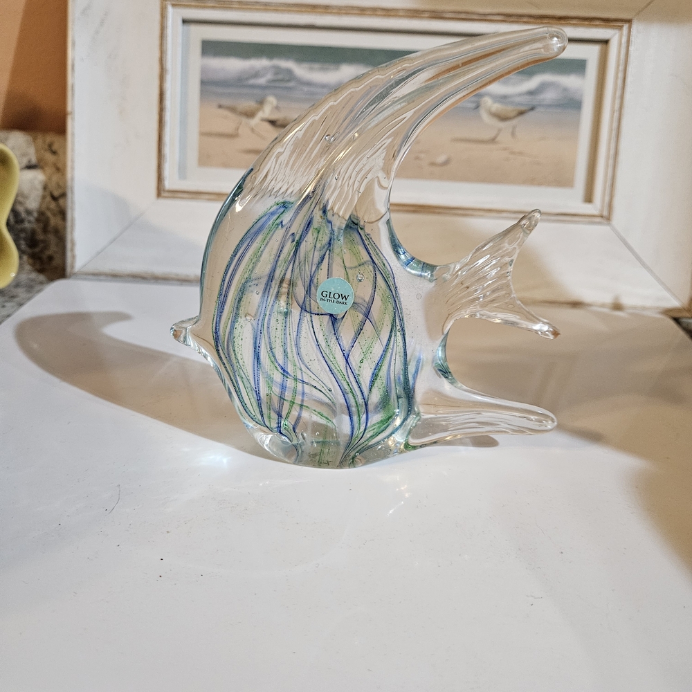 Glass Angel Fish with Blue and Green Accents